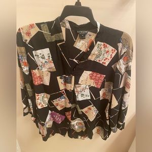 Citron 100% embossed silk long sleeve button down shirt. 3X. Gently worn.